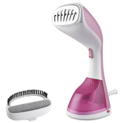 Aparat de calcat vertical cu abur DSP KD1079, 1400 W, rezervor detasabil 220 ml, abur 10-20 g/min, fier calcat cu incalzire in 30 secunde, 2 nivele de abur, accesoriu scame, protectie supraincalzire, design compact si usor pentru calcare rapida, Alb/Roz