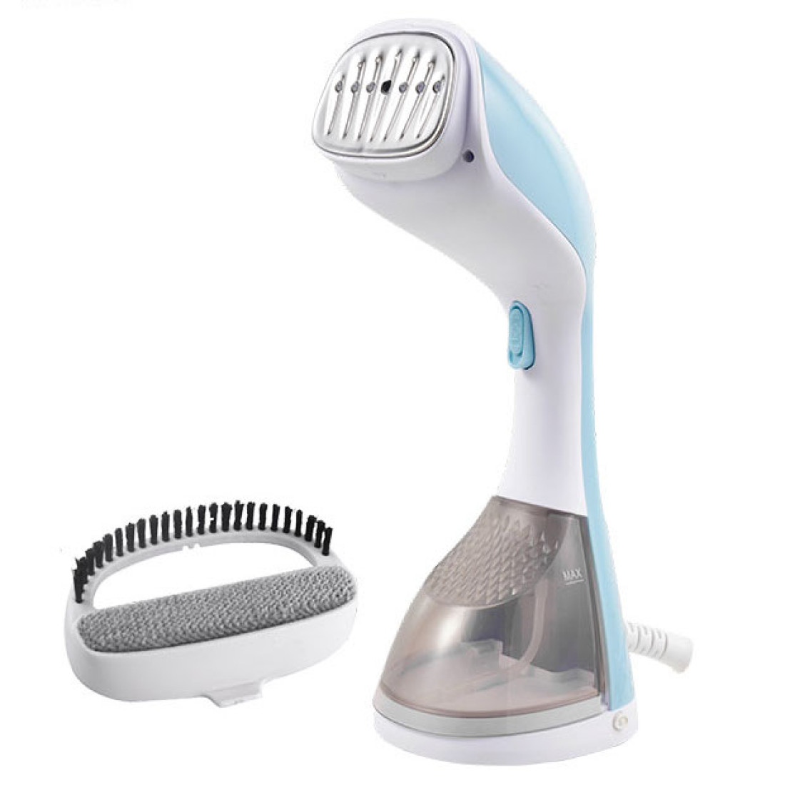 Aparat de calcat vertical cu abur DSP KD1079, 1400 W, rezervor detasabil 220 ml, abur 10-20 g/min, fier calcat cu incalzire in 30 secunde, 2 nivele abur, accesoriu scame, protectie supraincalzire, design compact si usor pentru calcare rapida, Alb/Albastru