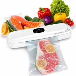 Aparat de vidat si sigilat alimente profesional, 90W, 60kpa, multiple functii de sigilare si vidare automata, zgomot redus, protectie supraincalzire, panou de comanda tactil, 28 cm bara de lipire, compact, 10 pungi incluse