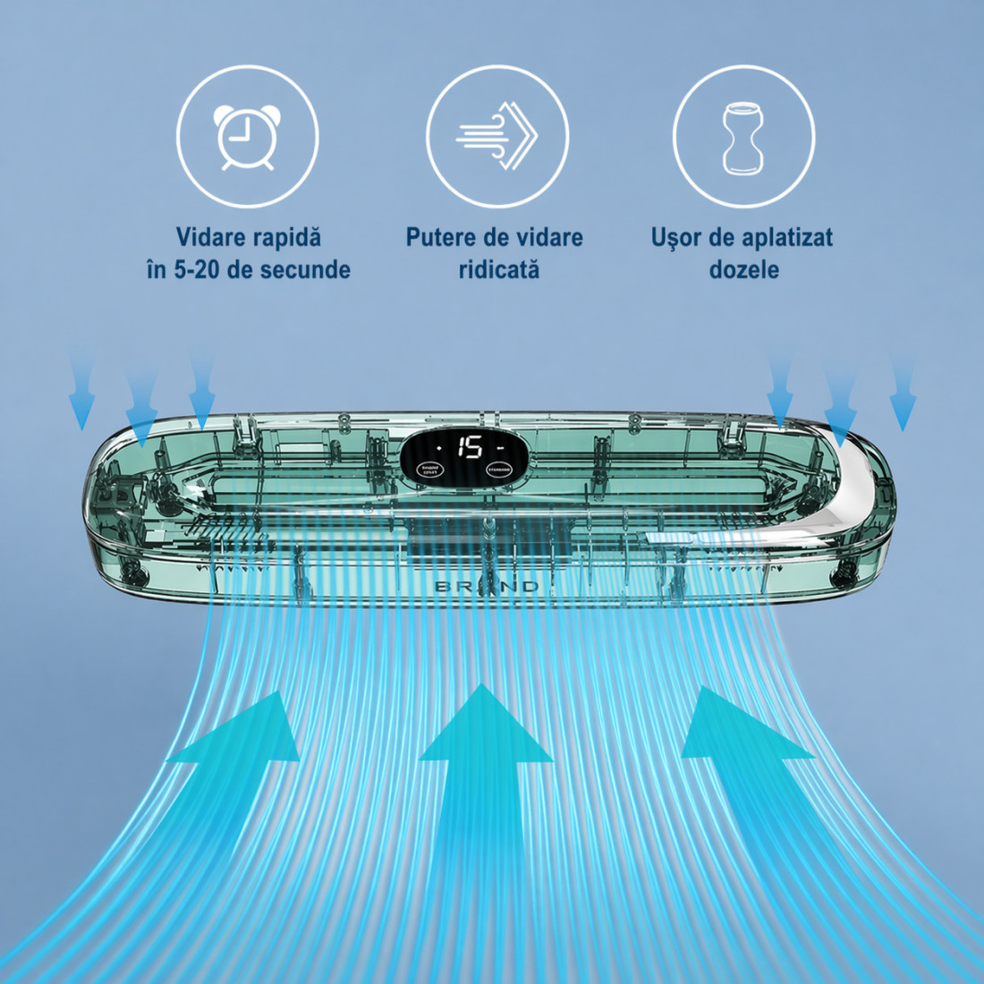 Aparat de vidat si sigilat alimente profesional, 90W, 60kpa, multiple functii de sigilare si vidare automata, zgomot redus, protectie supraincalzire, panou de comanda tactil, 28 cm bara de lipire, compact, 10 pungi incluse