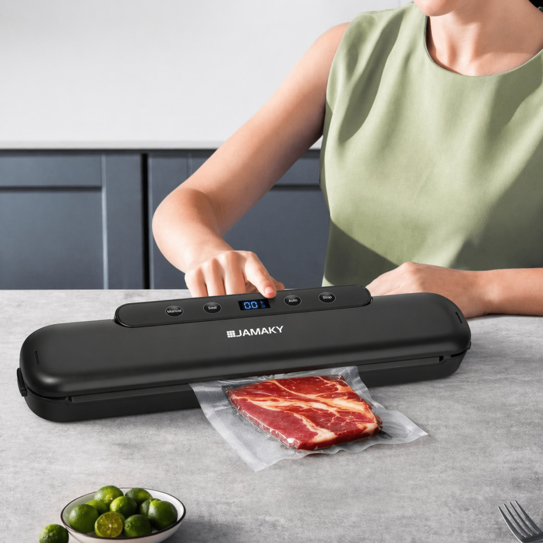 Aparat de vidat si sigilat alimente profesional, 110W, 60kpa, multiple functii de sigilare si vidare automata, zgomot redus, protectie supraincalzire, display LED, 30 cm bara de lipire, compact, 35 x 8.5 x 5 cm, 10 pungi incluse (20x25cm)