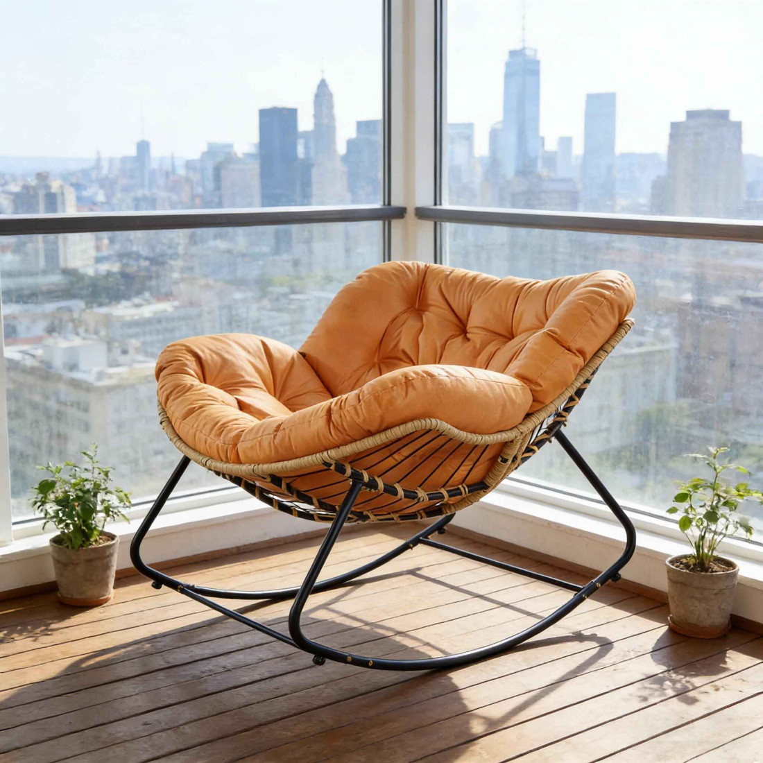 Fotoliu relaxant confortabil tip balansoar, cadru metalic, design anti-rasturnare, stil modern, perna moale detasabila si usor de curatat