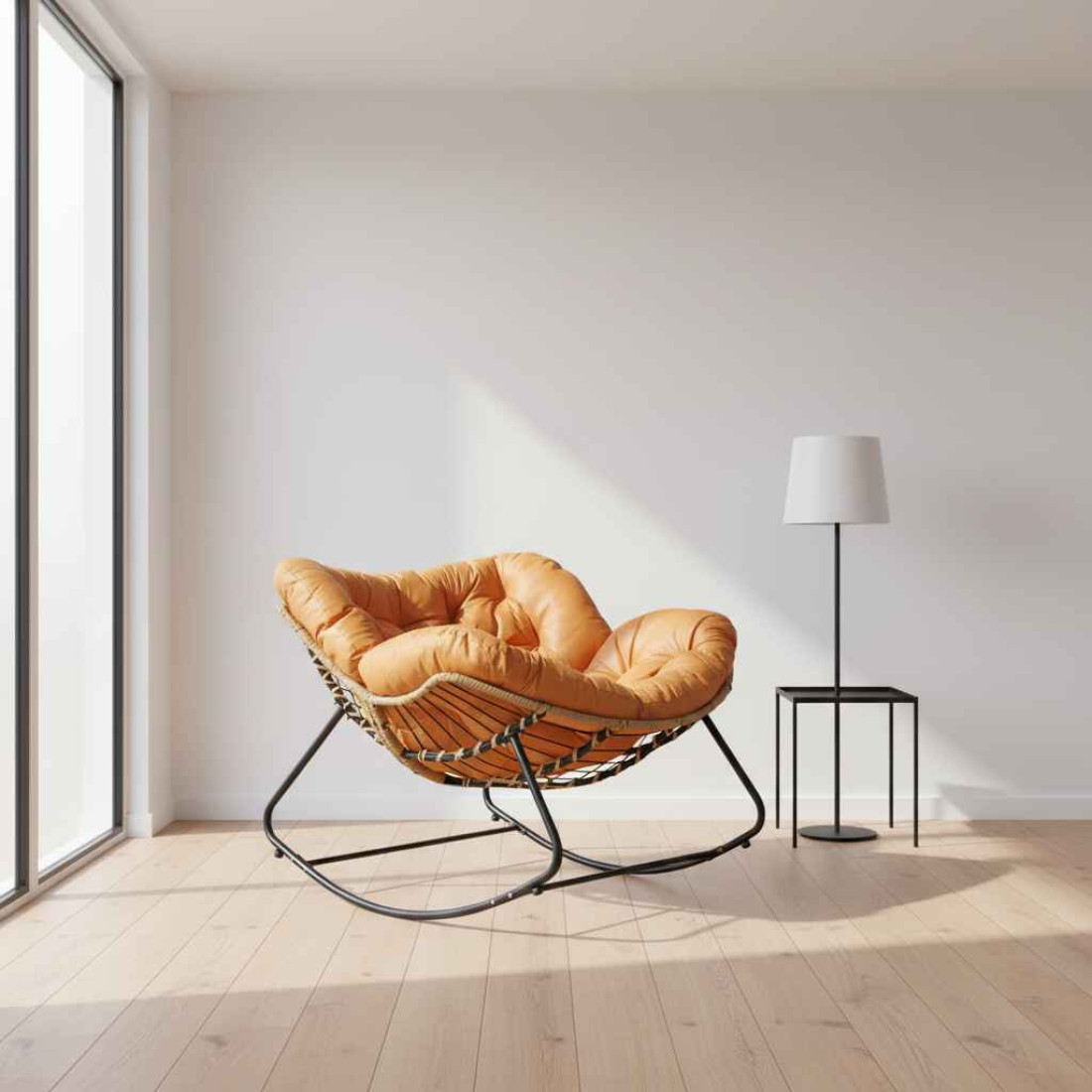 Fotoliu relaxant confortabil tip balansoar, cadru metalic, design anti-rasturnare, stil modern, perna moale detasabila si usor de curatat