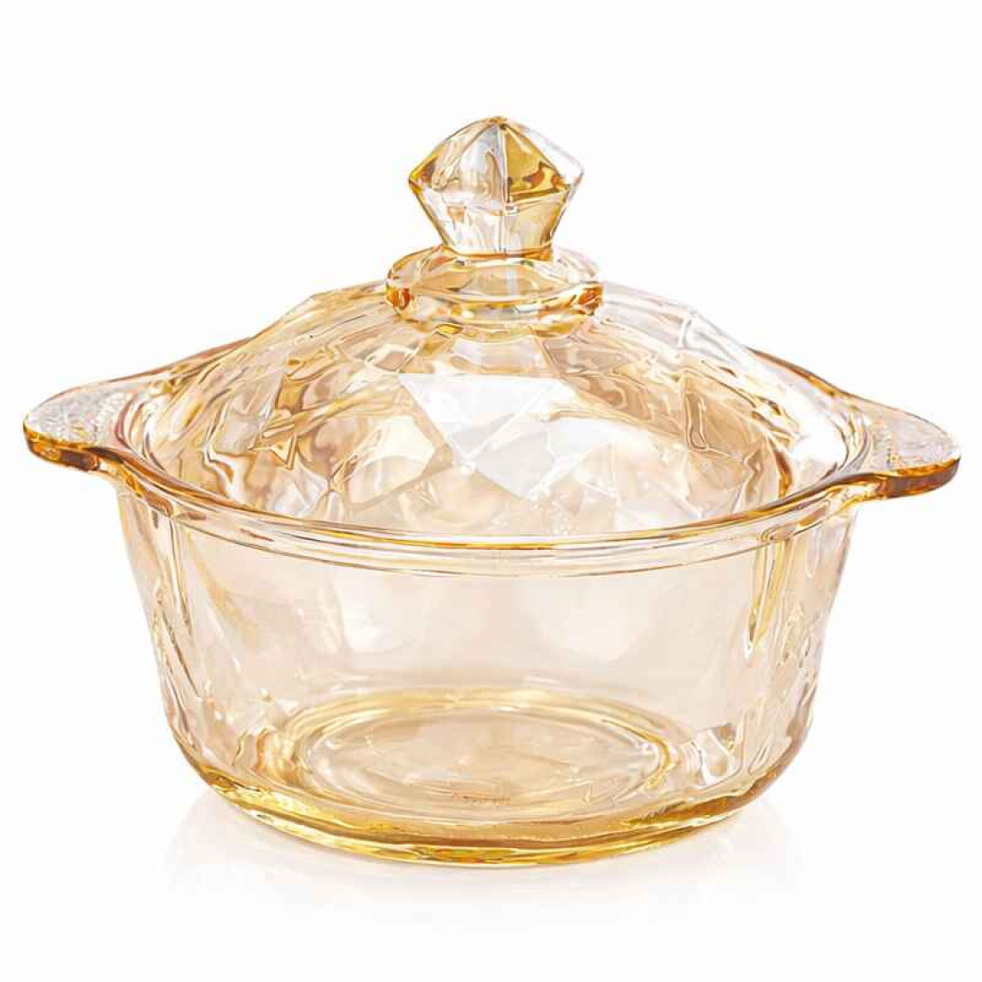 Vas din sticla cu capac, stil cristal, model diamant, 19 x 14 cm, ideal pentru servire