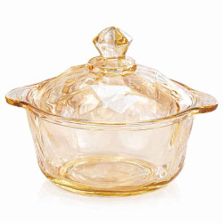 Vas din sticla cu capac, stil cristal, model diamant, 19 x 14 cm, ideal pentru servire