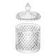 Vas decorativ din sticlă cu capac, design diamant, pentru bomboane sau lumanari, 13.5 x 8.5 cm