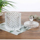 Vas decorativ din sticlă cu capac, design diamant, pentru bomboane sau lumanari, 13.5 x 8.5 cm