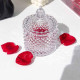 Vas decorativ din sticlă cu capac, design diamant, pentru bomboane sau lumanari, 13.5 x 8.5 cm