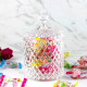 Vas decorativ din sticlă cu capac, design diamant, pentru bomboane sau lumanari, 13.5 x 8.5 cm