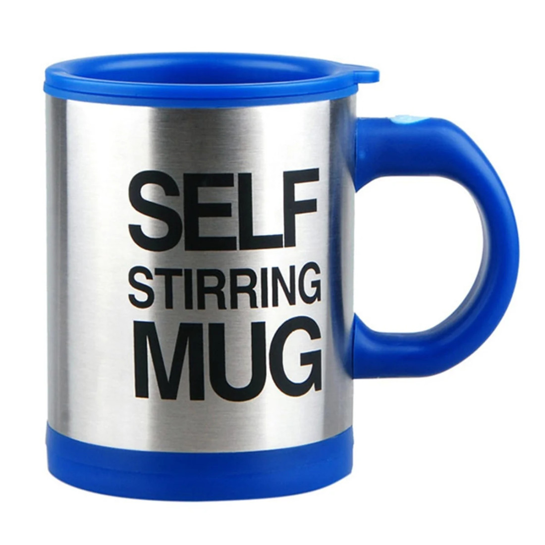 Cana cu amestecare automata cu capac, 350 ml, Self Stirring Mug, diametru 9 cm, albastra