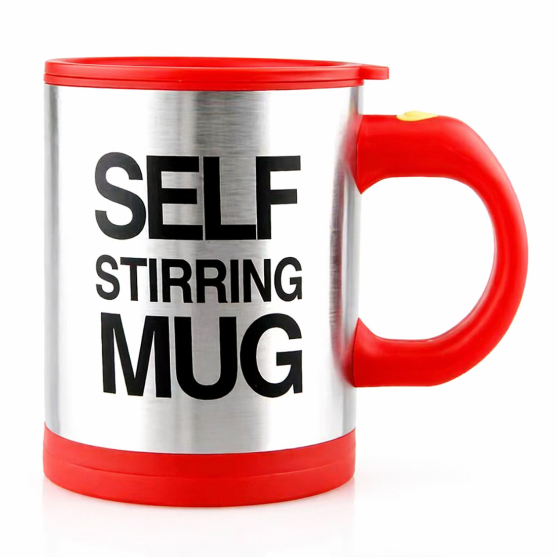 Cana cu amestecare automata cu capac, 350 ml, Self Stirring Mug, diametru 9 cm, rosie