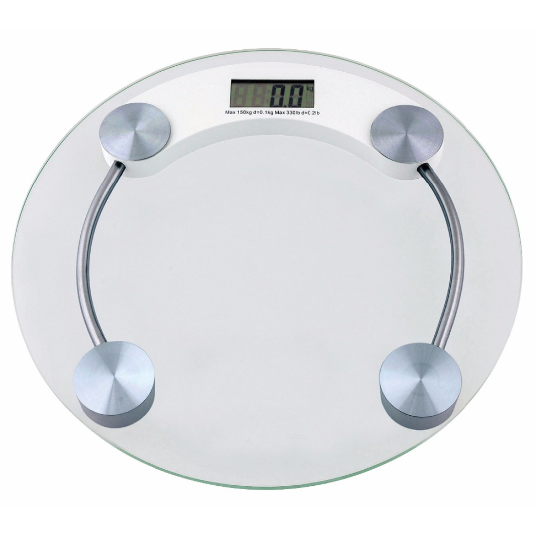 Cantar corporal cu afisaj electronic LCD, rotund, platforma sticla, transparent, pentru baie, picioare antiderapante