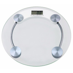 Cantar corporal cu afisaj electronic LCD, rotund, platforma sticla, transparent, pentru baie, picioare antiderapante