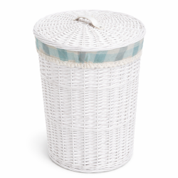 Cos de depozitare rotund cu capac, impletit, traditional, alb, 43 x 56 cm