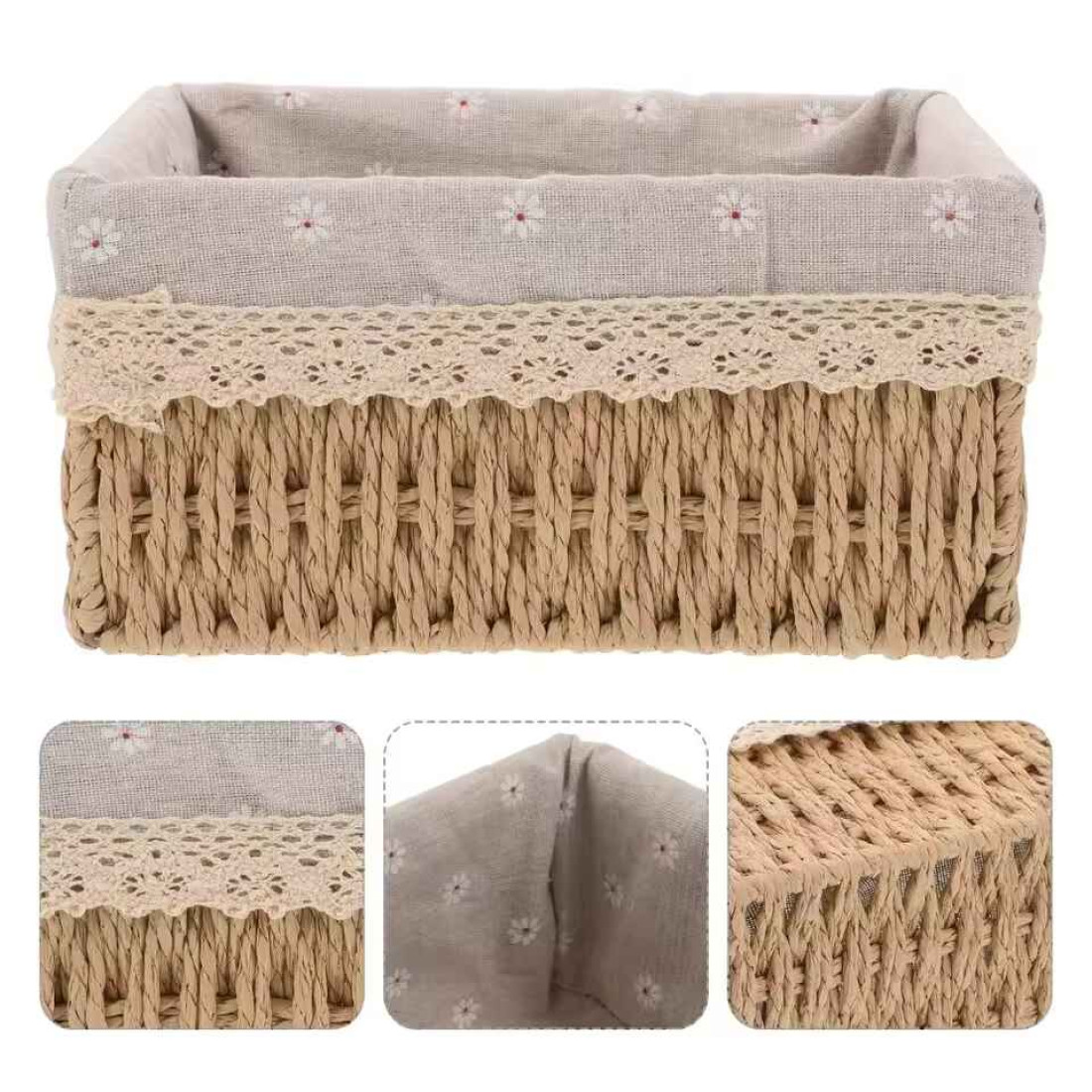 Cos din ratan adanc, mic,  18x12x8 cm, crem