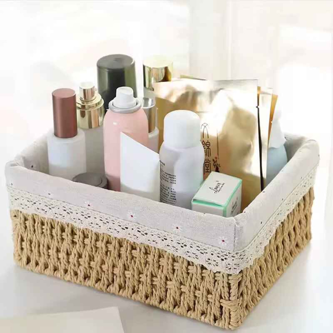 Cos din ratan adanc, mic,  18x12x8 cm, crem