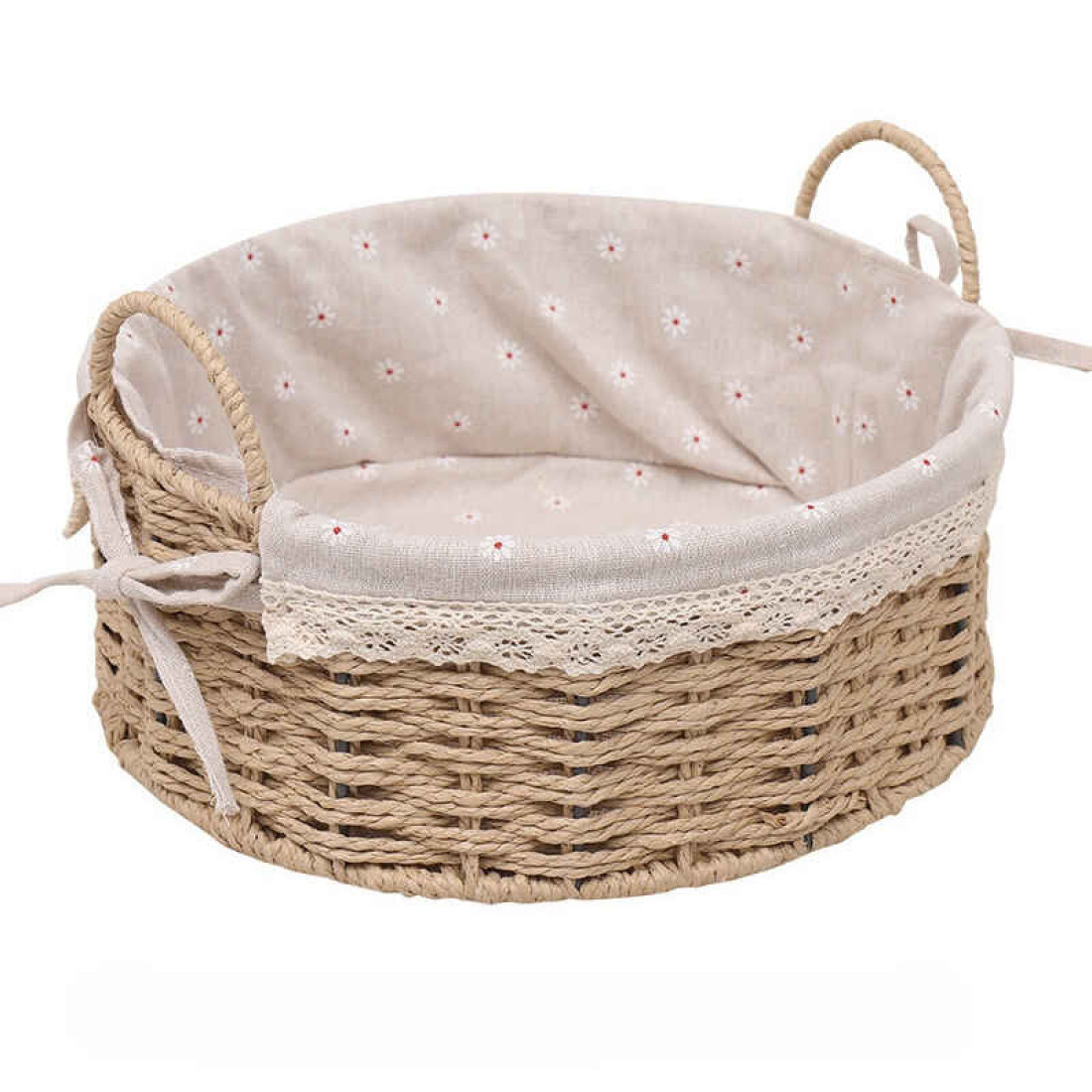 Cos rotun din ratan, mic, 21x21x14 cm, crem Cos rotun din ratan, mic, 21x21x14 cm, crem
