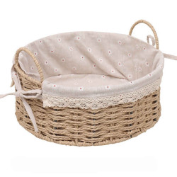 Cos rotun din ratan, mic, 21x21x14 cm, crem