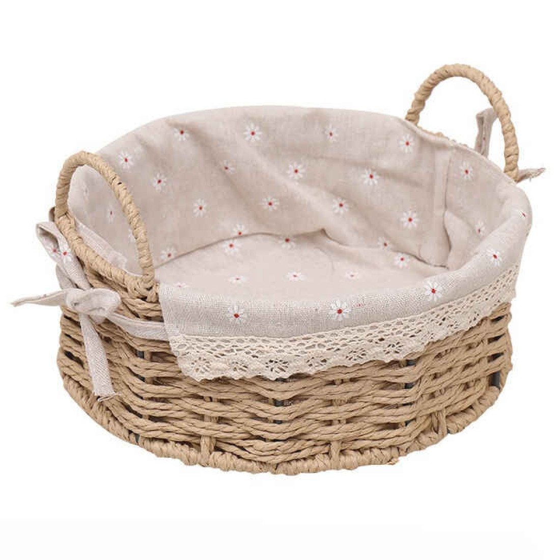 Cos rotun din ratan, mic, 21x21x14 cm, crem