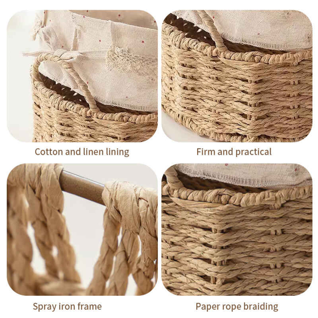 Cos rotun din ratan, mic, 21x21x14 cm, crem