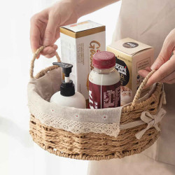 Cos rotun din ratan, mic, 21x21x14 cm, crem