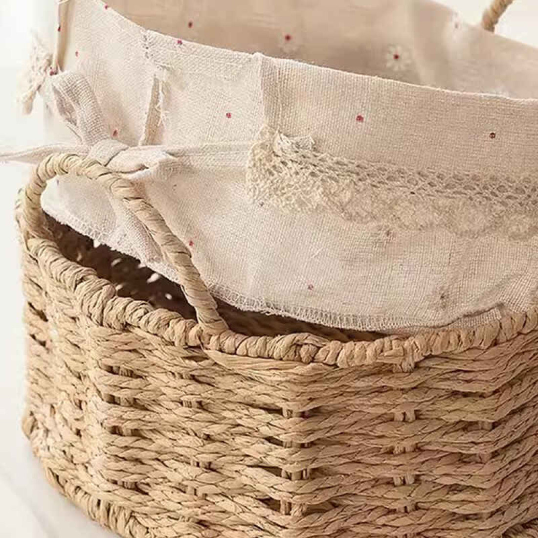 Cos rotun din ratan, mic, 21x21x14 cm, crem