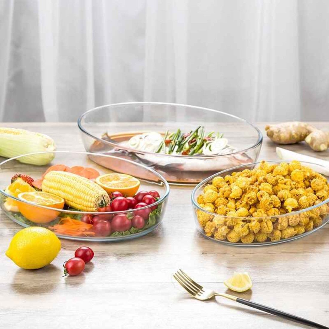 Vas termorezistent pentru cuptor, 3 L, sticla termica, oval, transparent