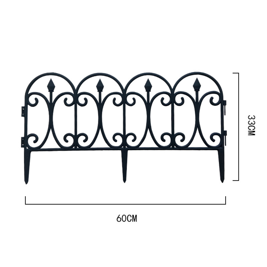 Gard ornamental de gradina negru, 60 x 33 cm, rezistent la conditii meteorologice, usor de maontat, element decorativ pentru gradina