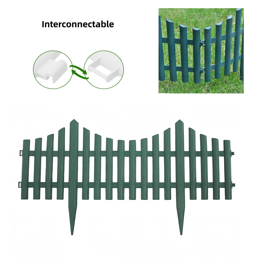 Gard ornamental de gradina verde, 60 x 32 cm, rezistent la conditii meteorologice, usor de montat, element decorativ pentru gradina