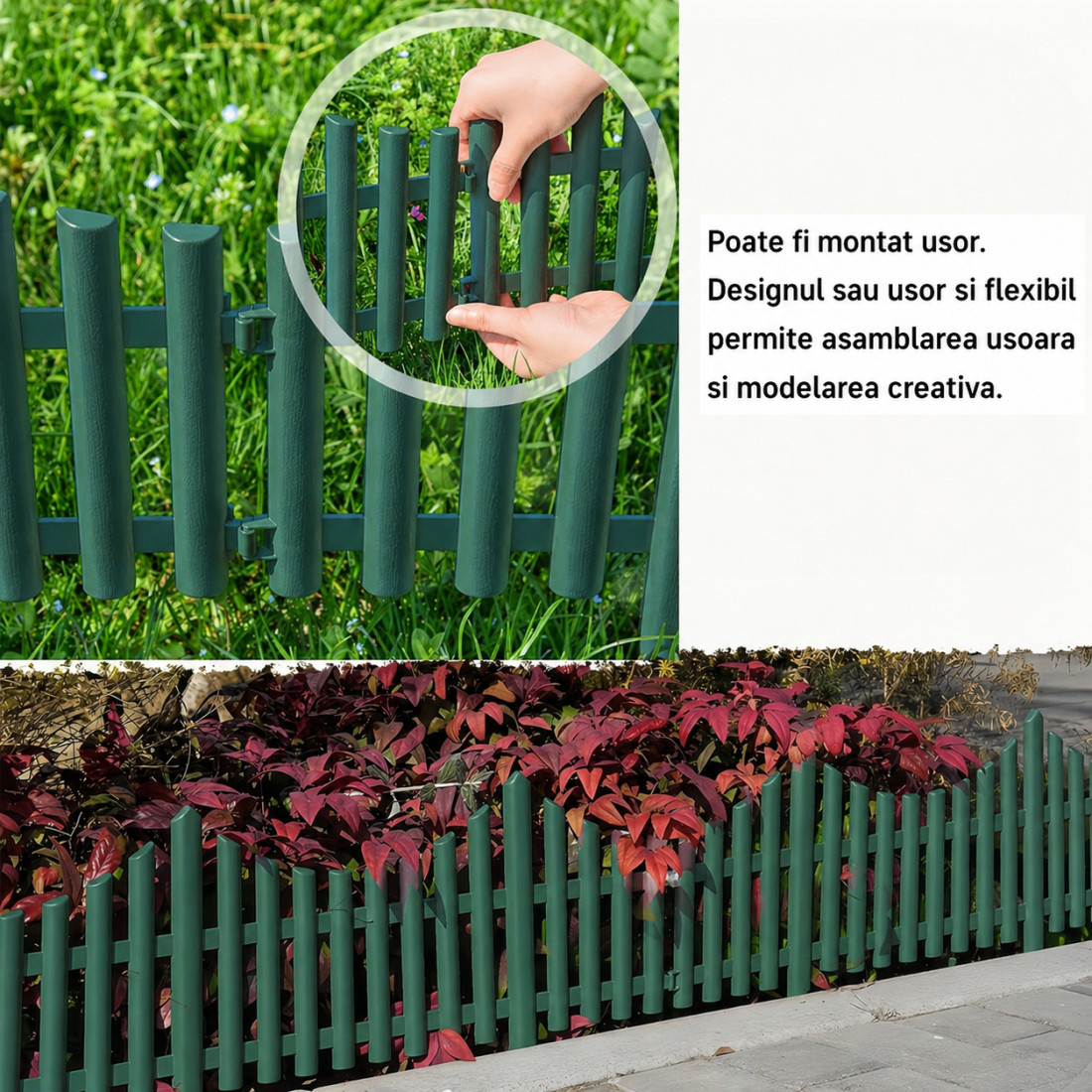 Gard ornamental de gradina verde, 60 x 32 cm, rezistent la conditii meteorologice, usor de montat, element decorativ pentru gradina