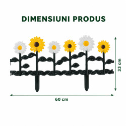 Gard ornamental de gradina cu floarea-soarelui, 60 x 30 cm, rezistent la conditii meteorologice, usor de montat, element decorativ pentru gradina