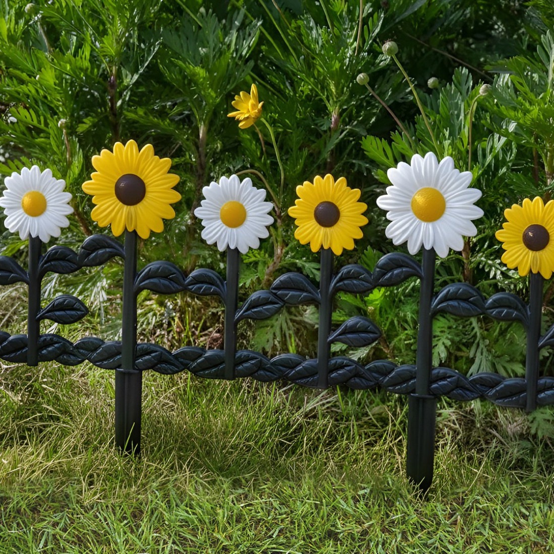 Gard ornamental de gradina cu floarea-soarelui, 60 x 30 cm, rezistent la conditii meteorologice, usor de montat, element decorativ pentru gradina
