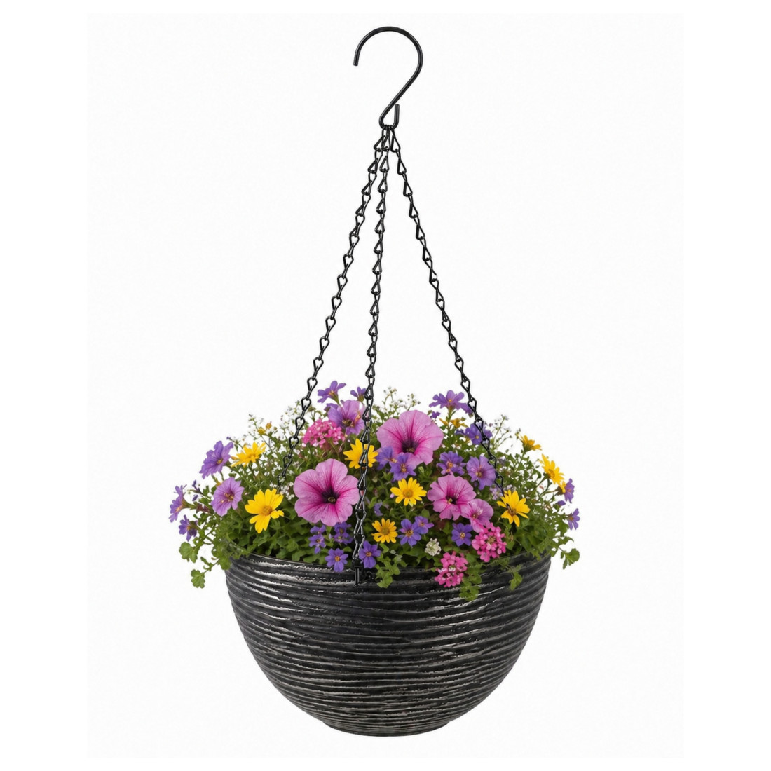 Ghiveci decorativ suspendat pentru flori cu lant si carlig, 25 cm diametru, 13.5 inaltime, design modern
