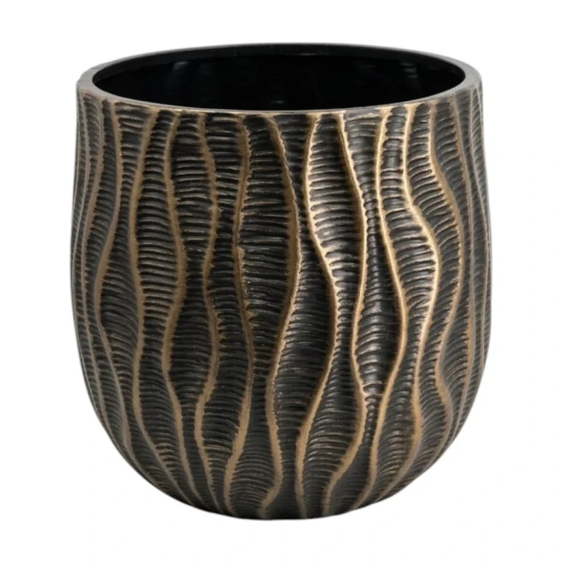 Ghiveci decorativ, 33 cm diametru, 36 cm inaltime, design texturat inspirat din forme naturale cu accente aurii subtile