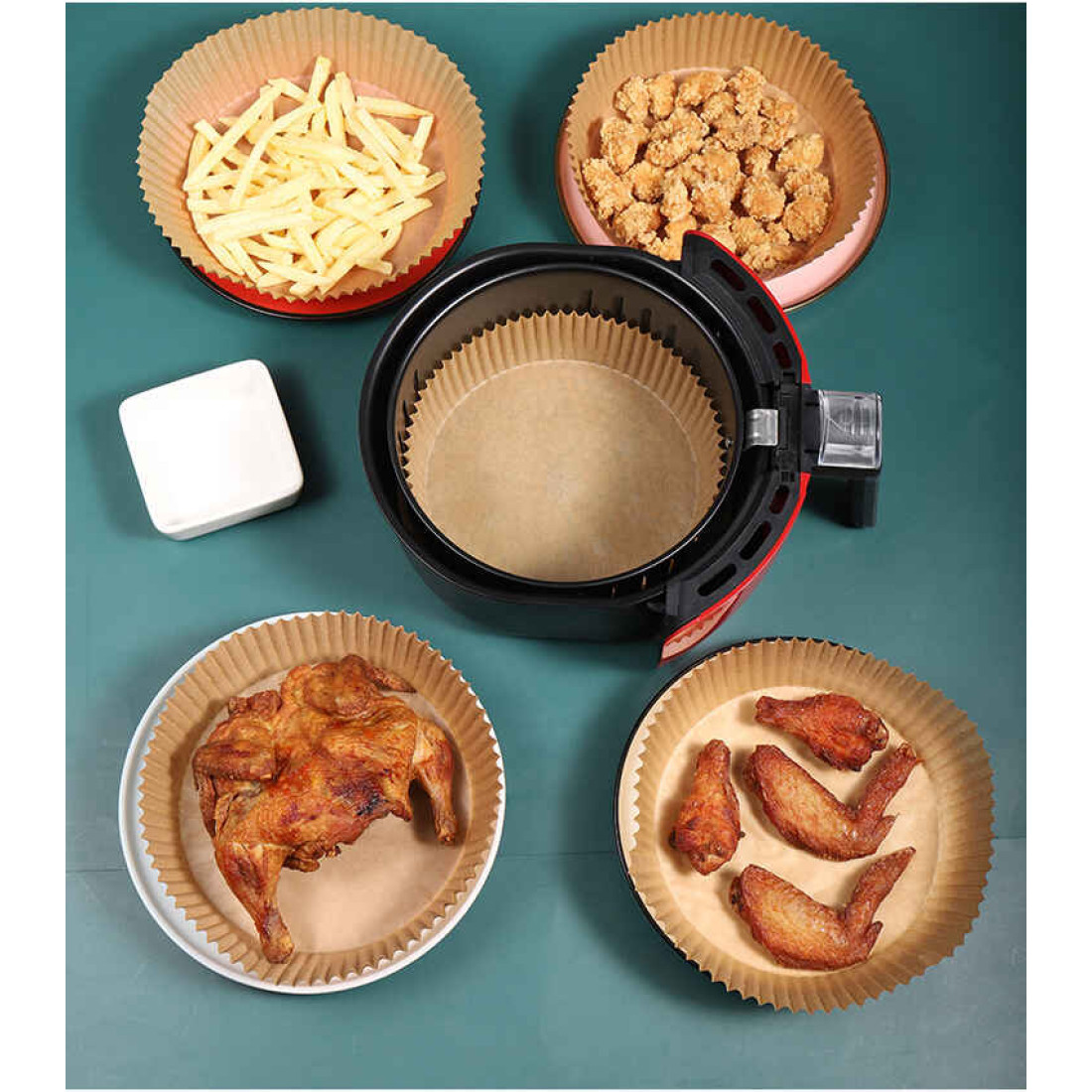 Set 50buc hartie de copt pentru fripteuza, Air Fryer, 16x4.5cm