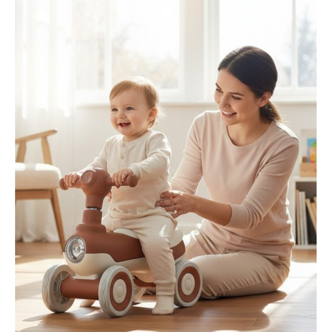 Scuter copii, 4 roti, maro, 1-3 ani