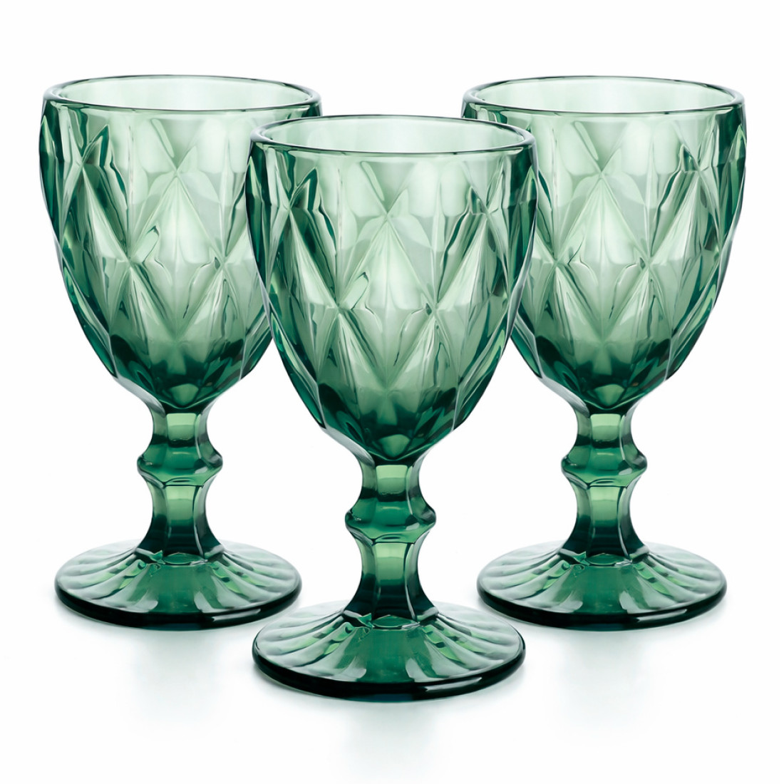 Set 3 pahare sticla cu picior, 315 ml, verzi, 8 x 16 cm