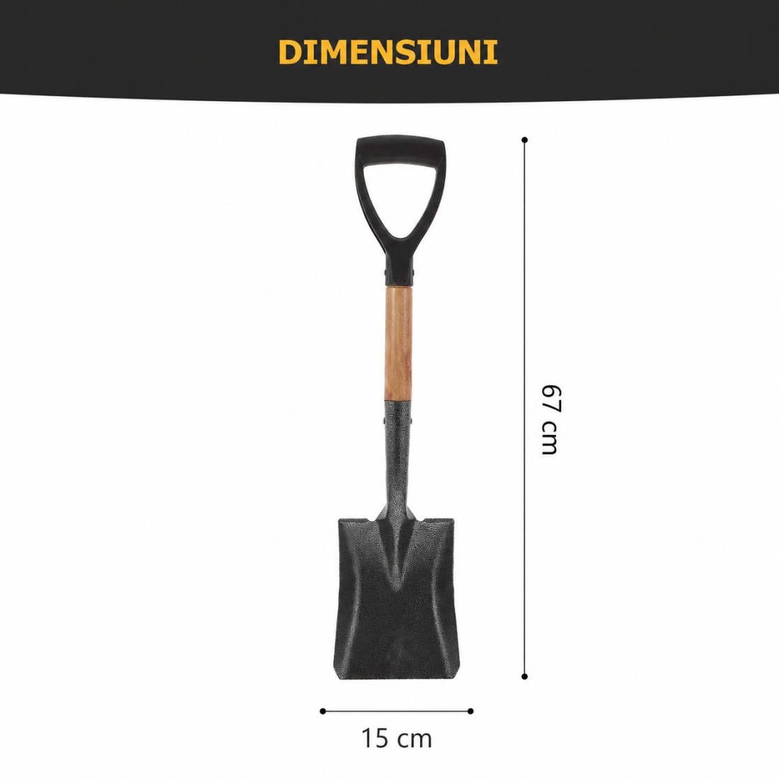 Lopata gradina metalica cu maner lemn si prindere ergonomica, ideala pentru lucrari de sapat, mutat pamant, nisip, zapada