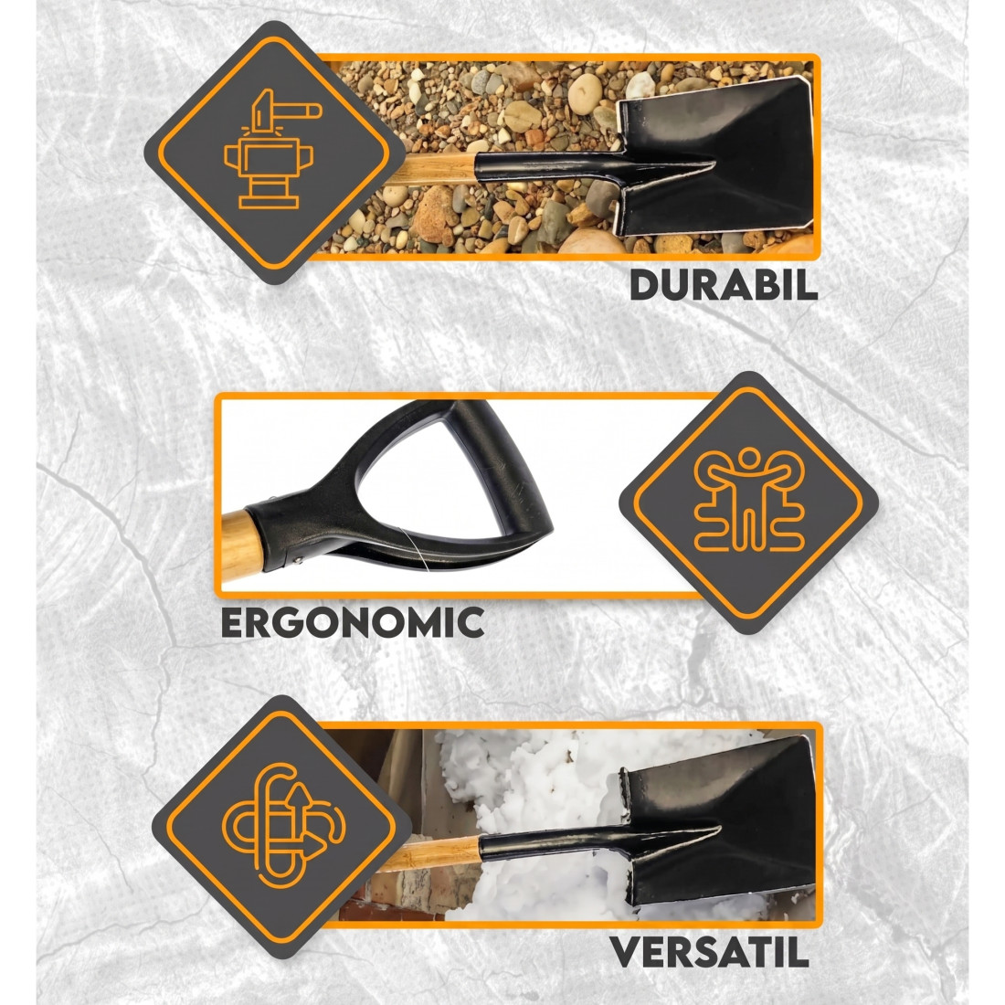 Lopata gradina metalica cu maner lemn si prindere ergonomica, ideala pentru lucrari de sapat, mutat pamant, nisip, zapada