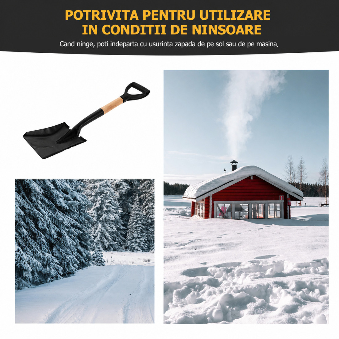 Lopata gradina metalica cu maner lemn si prindere ergonomica, ideala pentru lucrari de sapat, mutat pamant, nisip, zapada