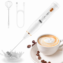 Mixer spuma lapte electric 2 in 1, cu 2 capete, 3 trepte de viteza, ideal pentru lapte, cafea, maioneza, oua, caffe latte, ciocolata calda, cappuccino, acumulator reincarcabil USB