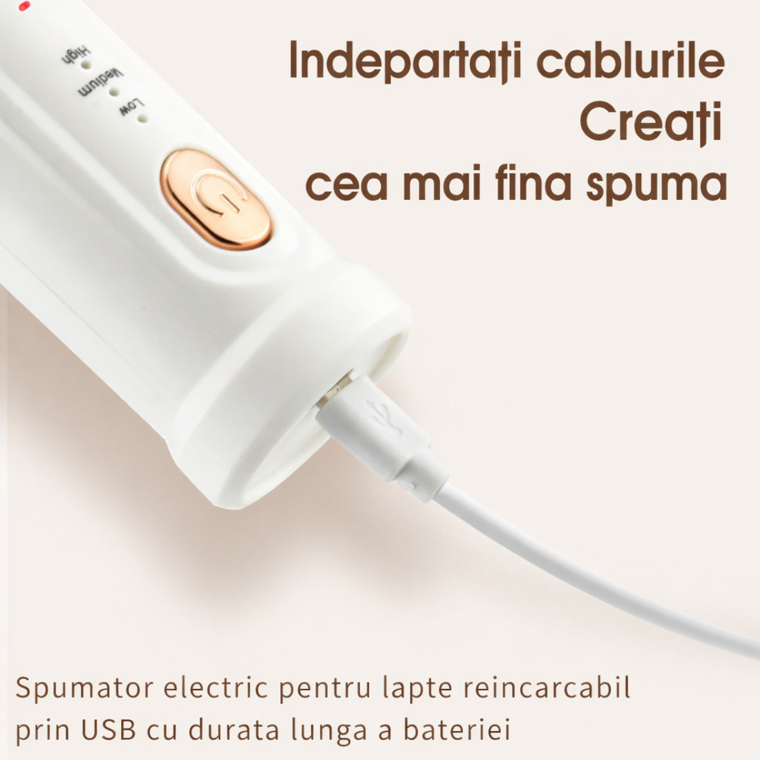 Mixer spuma electric 2 in 1, cu 2 capete, 3 trepte de viteza, ideal pentru lapte, cafea, maioneza, oua, caffe latte, ciocolata calda, cappuccino, acumulator reincarcabil USB