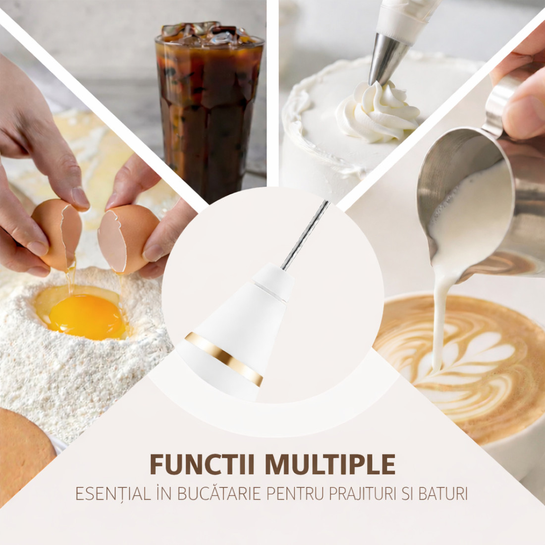 Mixer spuma electric 2 in 1, cu 2 capete, 3 trepte de viteza, ideal pentru lapte, cafea, maioneza, oua, caffe latte, ciocolata calda, cappuccino, acumulator reincarcabil USB