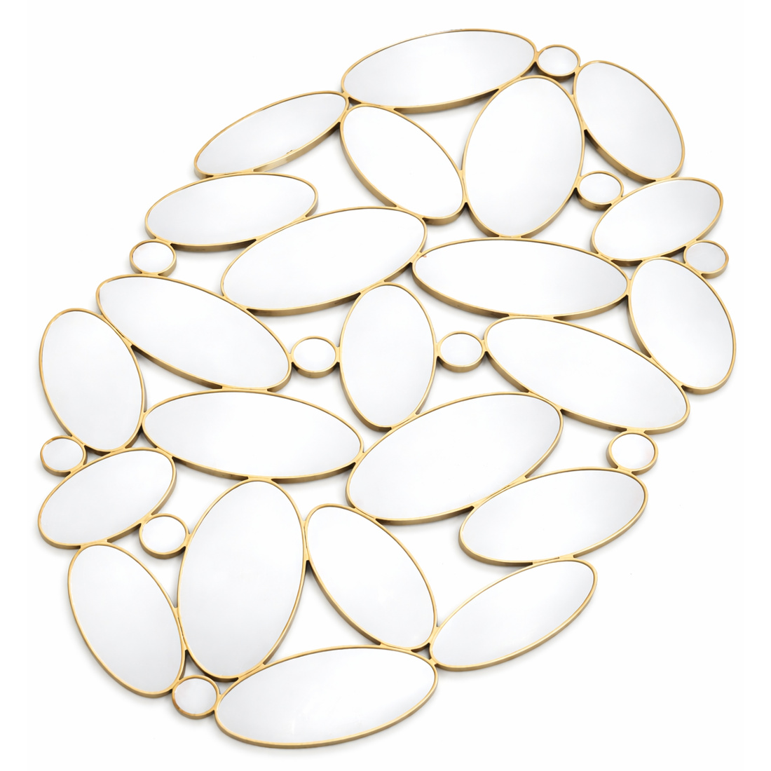 Oglinda decorativa perete, design modern abstract, 76x50 cm, rama cu finisaj auriu