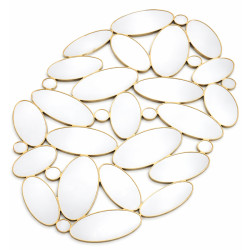 Oglinda decorativa perete, design modern abstract, 76x50 cm, rama cu finisaj auriu