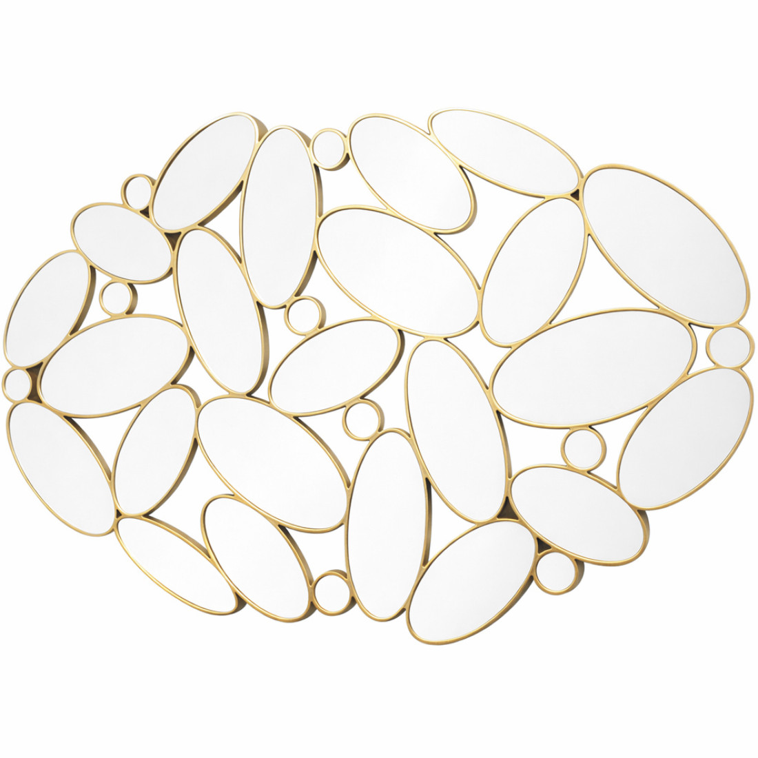 Oglinda decorativa perete, design modern abstract, 76x50 cm, rama cu finisaj auriu