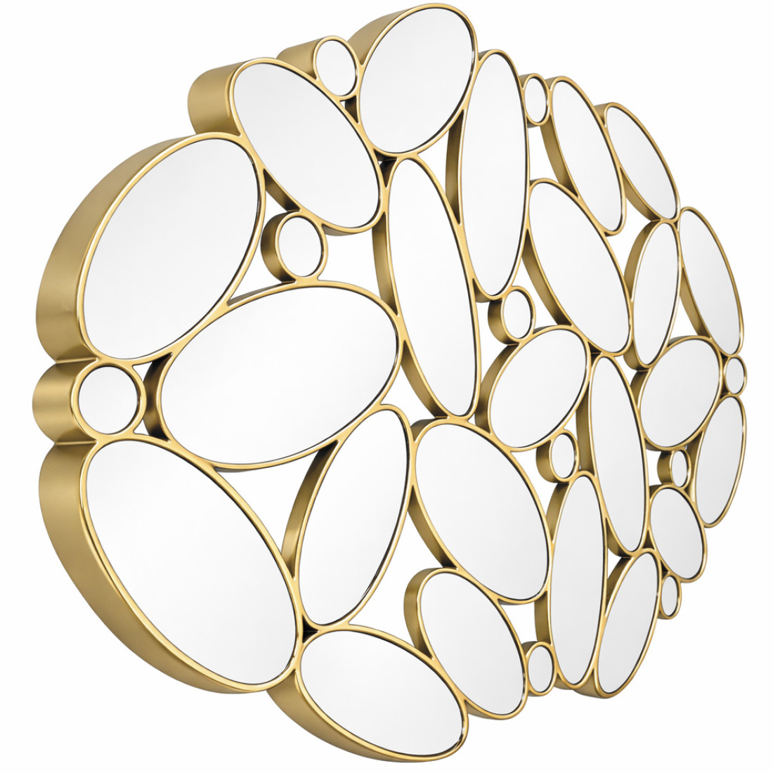 Oglinda decorativa perete, design modern abstract, 76x50 cm, rama cu finisaj auriu