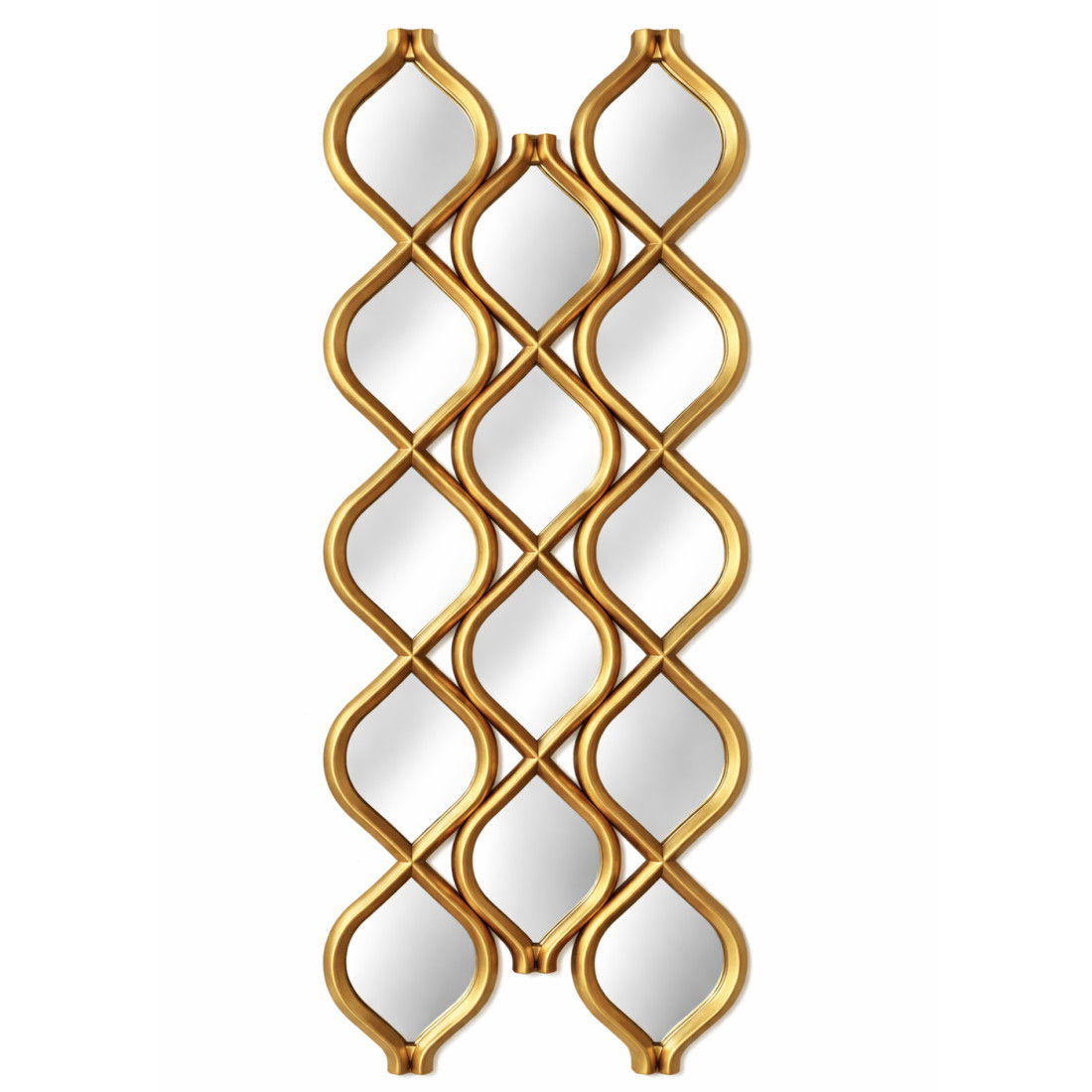 Oglinda decorativa perete, design modern geometric, rama aurie, 110 x 40 cm