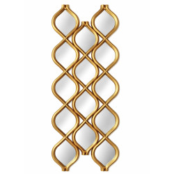 Oglinda decorativa perete, design modern geometric, rama aurie, 110 x 40 cm