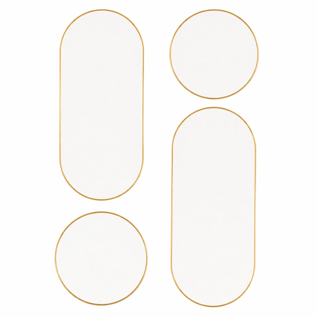 Set 4 oglinzi decorative de perete, 2 ovale (68x28cm) si 2 rotunde (28 x28 cm), rama aurie